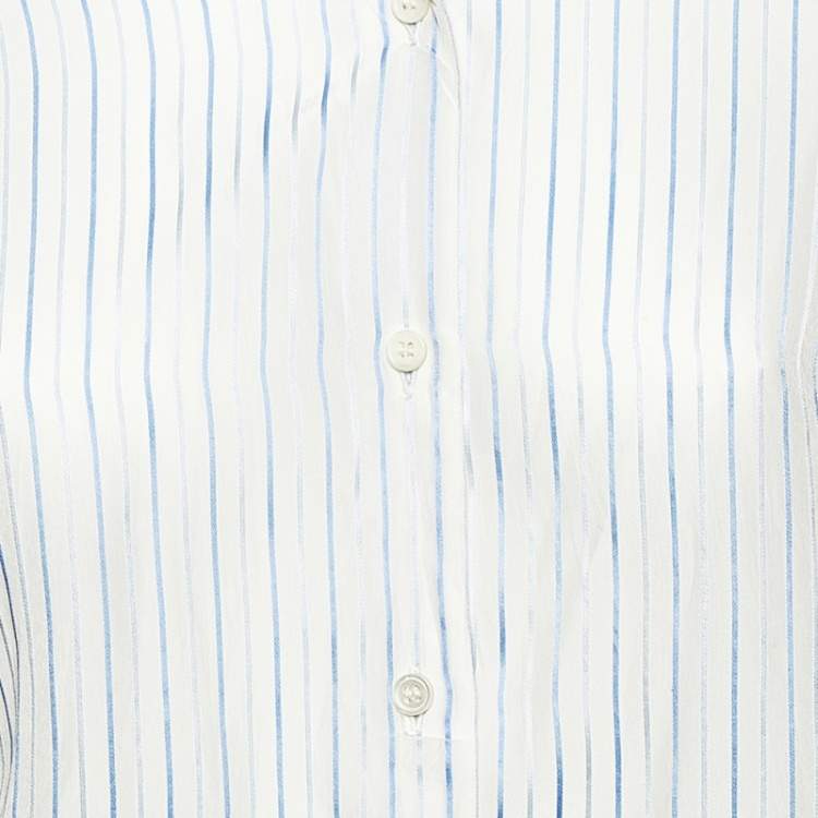 Pre Owned Balenciaga White Striped Georgette Button Front Pulled Shirt M
