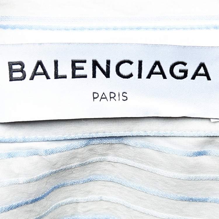 Pre Owned Balenciaga White Striped Georgette Button Front Pulled Shirt M