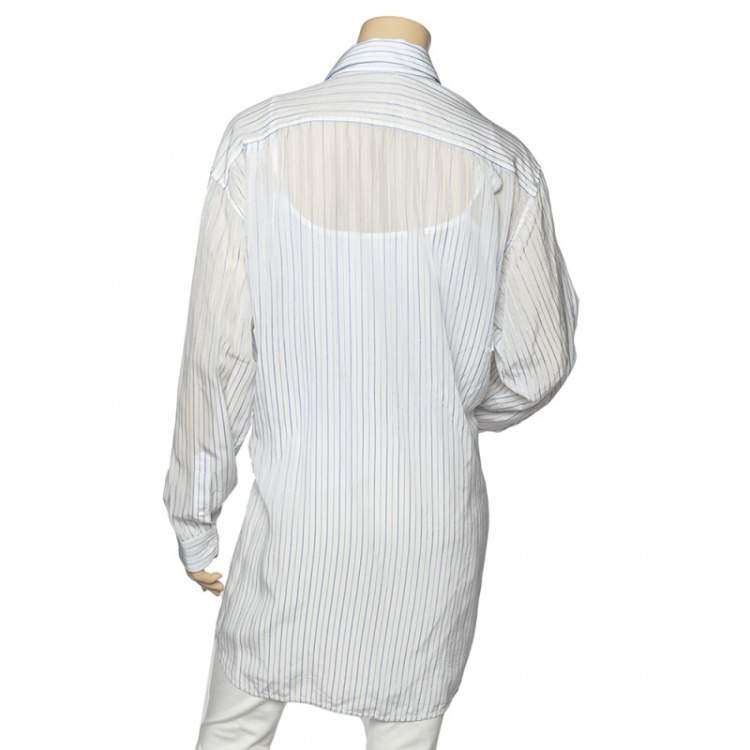 Pre Owned Balenciaga White Striped Georgette Button Front Pulled Shirt M