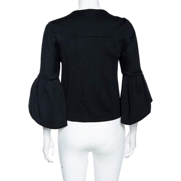 Pre Owned Balenciaga Black Wool Pleated Sleeve Detailed Cardigan M