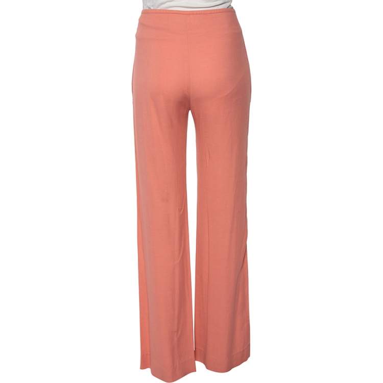 Pre Owned Balenciaga Peach Crepe Wide Leg High Waisted Pants M