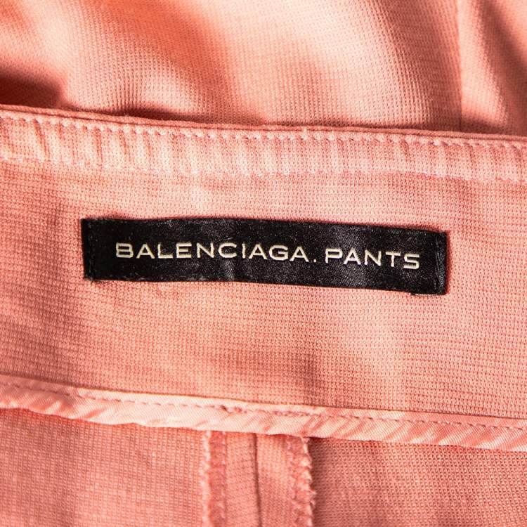 Pre Owned Balenciaga Peach Crepe Wide Leg High Waisted Pants M