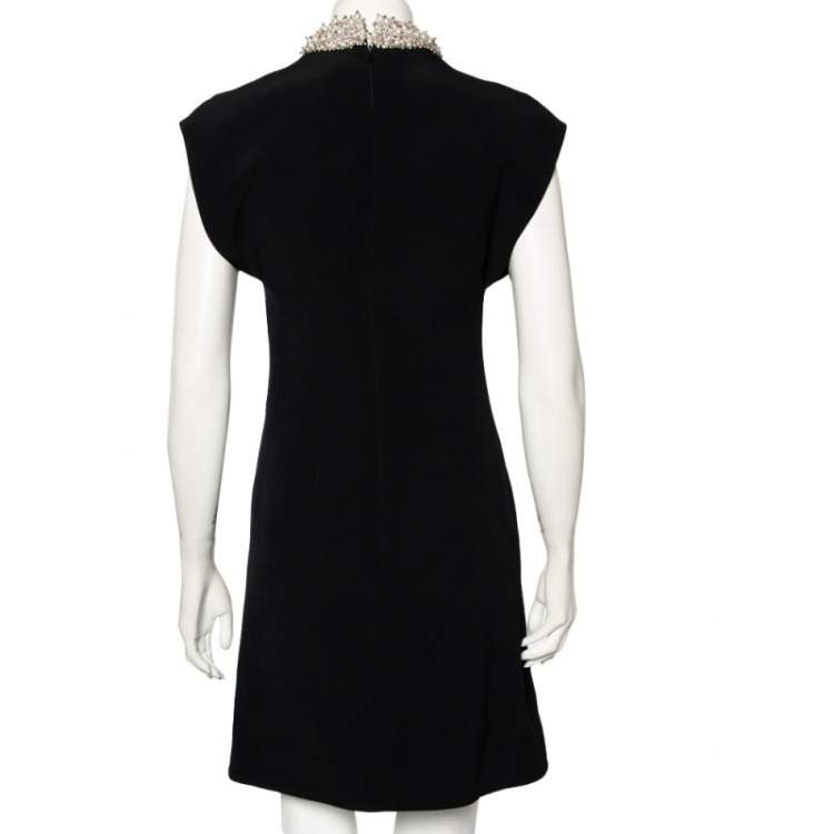 Pre Owned Balenciaga Black Crepe Embellished Neck Detail Short Dress S