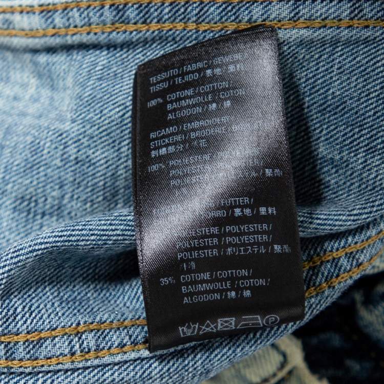 Pre Owned Balenciaga Blue Wrinkled Effect Denim Logo Print Oversized Jacket M