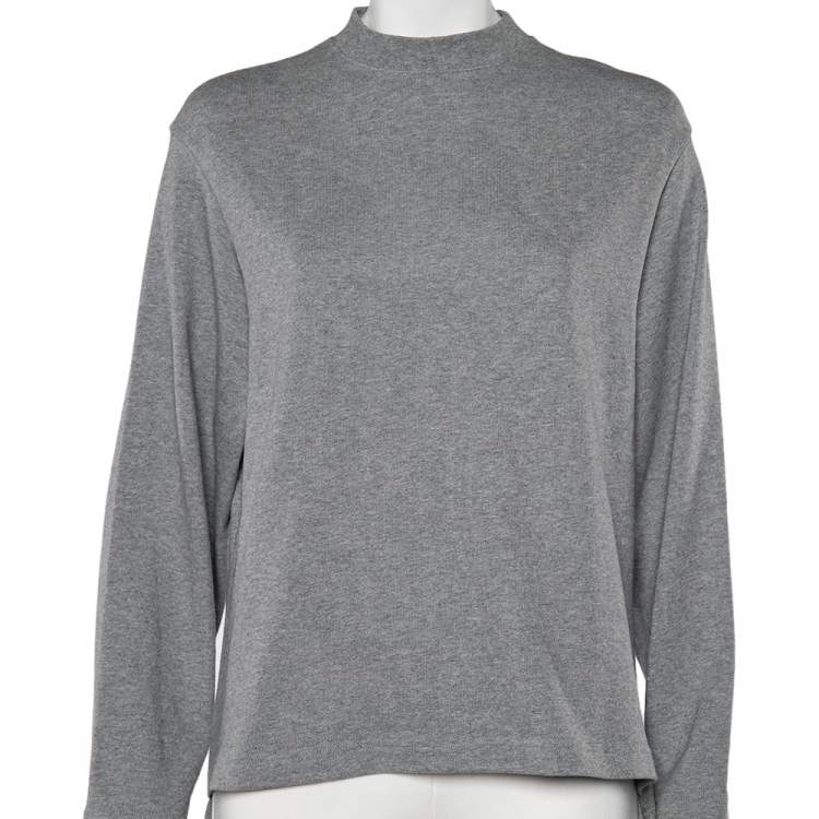 Pre Owned Balenciaga Grey Cotton Knit Waist Tie Detail Oversized Jumper S 