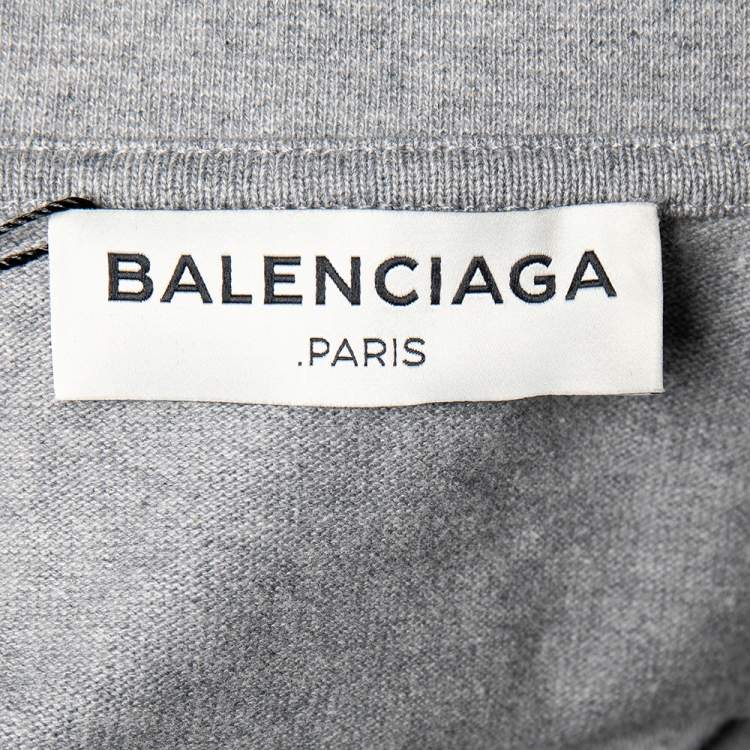 Pre Owned Balenciaga Grey Cotton Knit Waist Tie Detail Oversized Jumper S 
