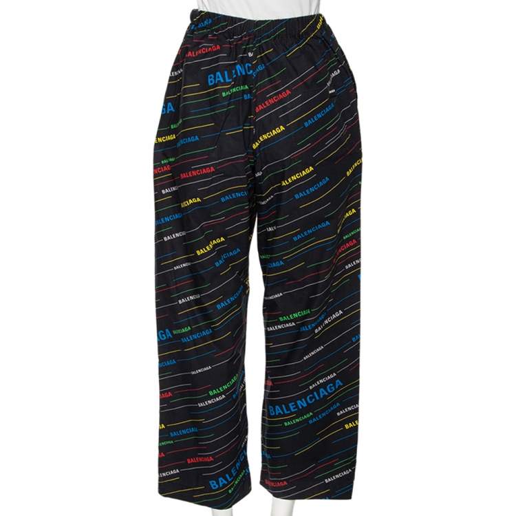 Pre Owned Balenciaga Multicolored Logo Printed Cotton Elasticized Waist Pants S