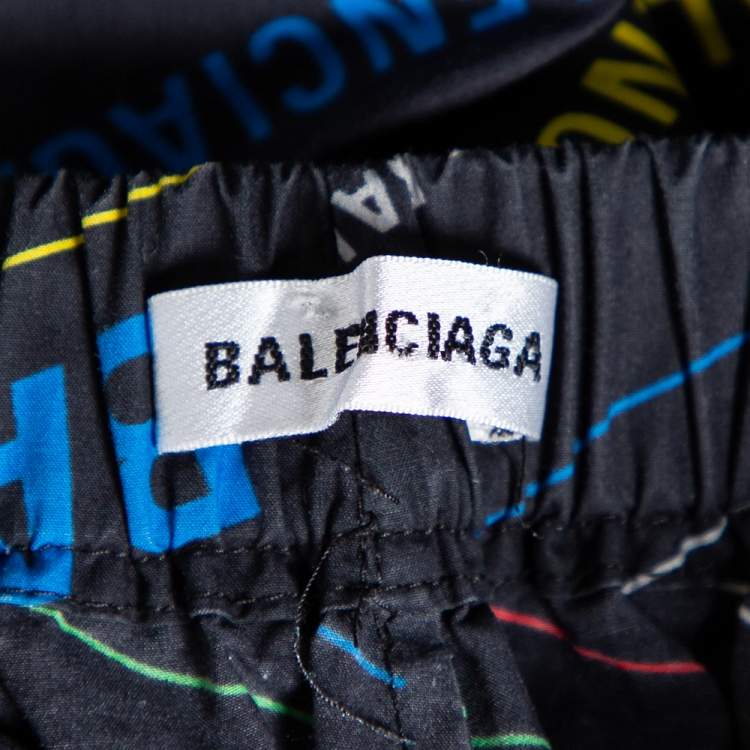 Pre Owned Balenciaga Multicolored Logo Printed Cotton Elasticized Waist Pants S