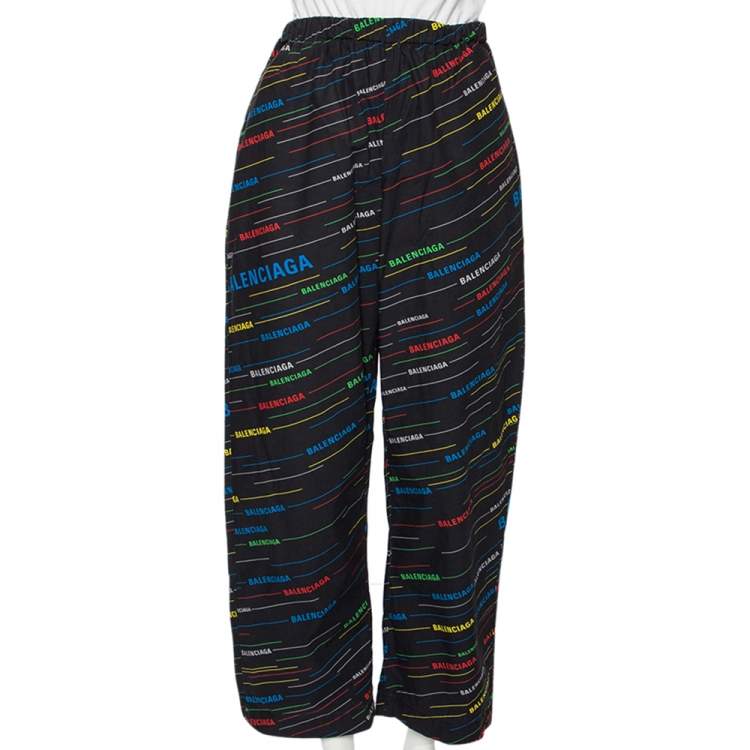 Pre Owned Balenciaga Multicolored Logo Printed Cotton Elasticized Waist Pants S
