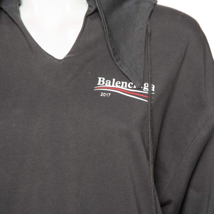 Pre Owned Balenciaga Grey Cotton Logo Printed Oversized Hoodie S