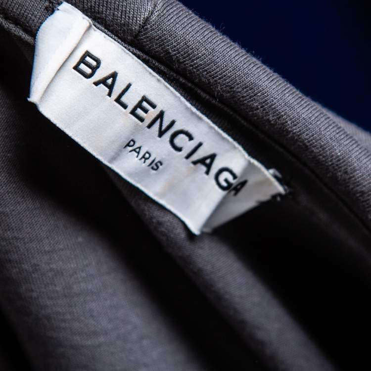 Pre Owned Balenciaga Grey Cotton Logo Printed Oversized Hoodie S