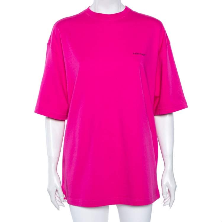 Pre Owned Balenciaga Pink Cotton Logo Printed Oversized Crewneck T-Shirt S