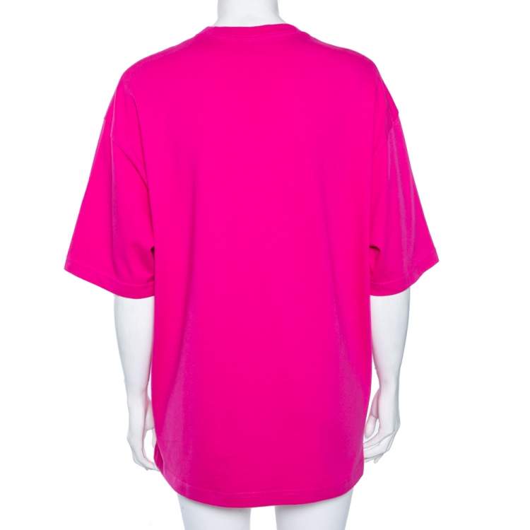 Pre Owned Balenciaga Pink Cotton Logo Printed Oversized Crewneck T-Shirt S