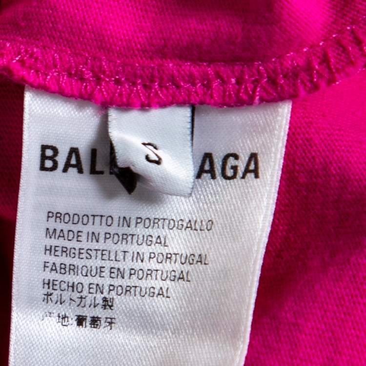 Pre Owned Balenciaga Pink Cotton Logo Printed Oversized Crewneck T-Shirt S