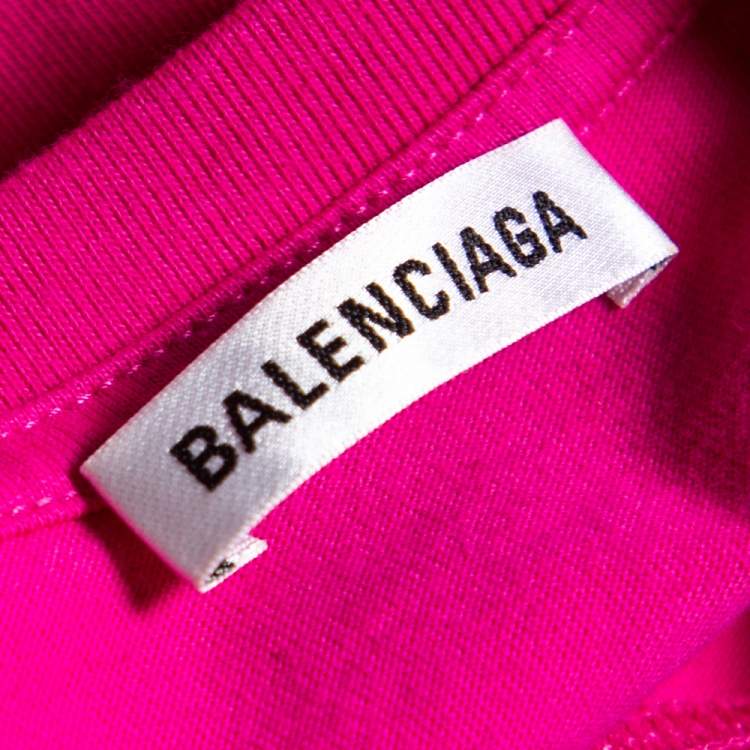 Pre Owned Balenciaga Pink Cotton Logo Printed Oversized Crewneck T-Shirt S