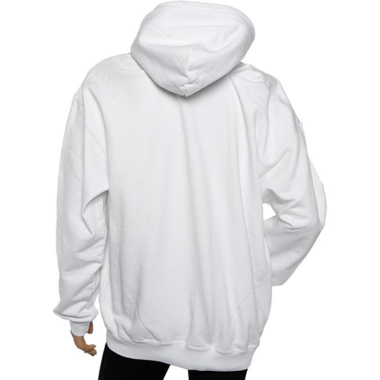 مملوكة مسبقًا Balenciaga White Lipstick Logo Print Cotton Gathered Back Detail Oversized Hoodie S