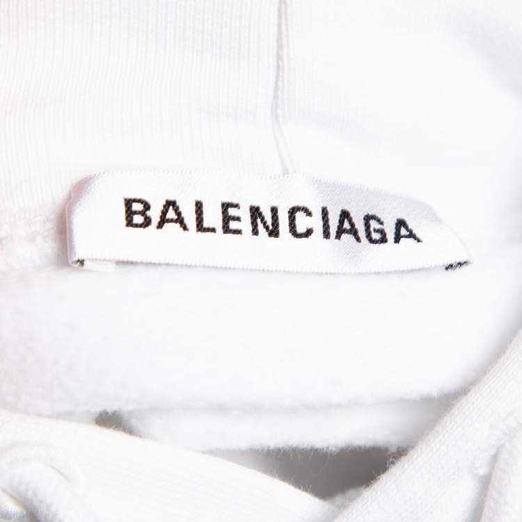 مملوكة مسبقًا Balenciaga White Lipstick Logo Print Cotton Gathered Back Detail Oversized Hoodie S