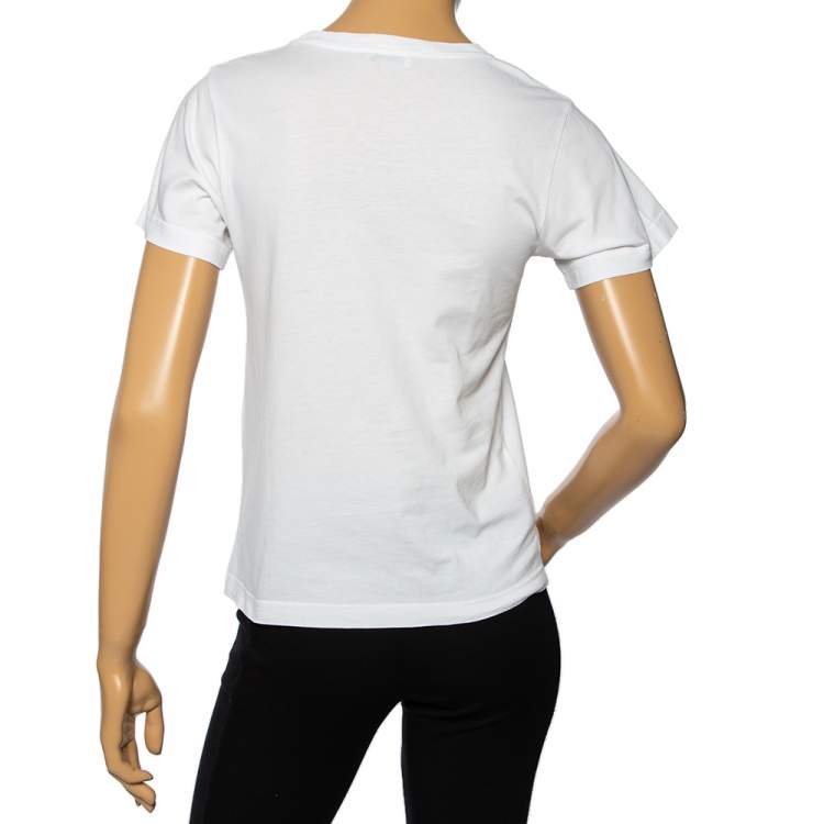 Pre Owned Balenciaga White Mode Logo Printed Cotton Crewneck T Shirt M