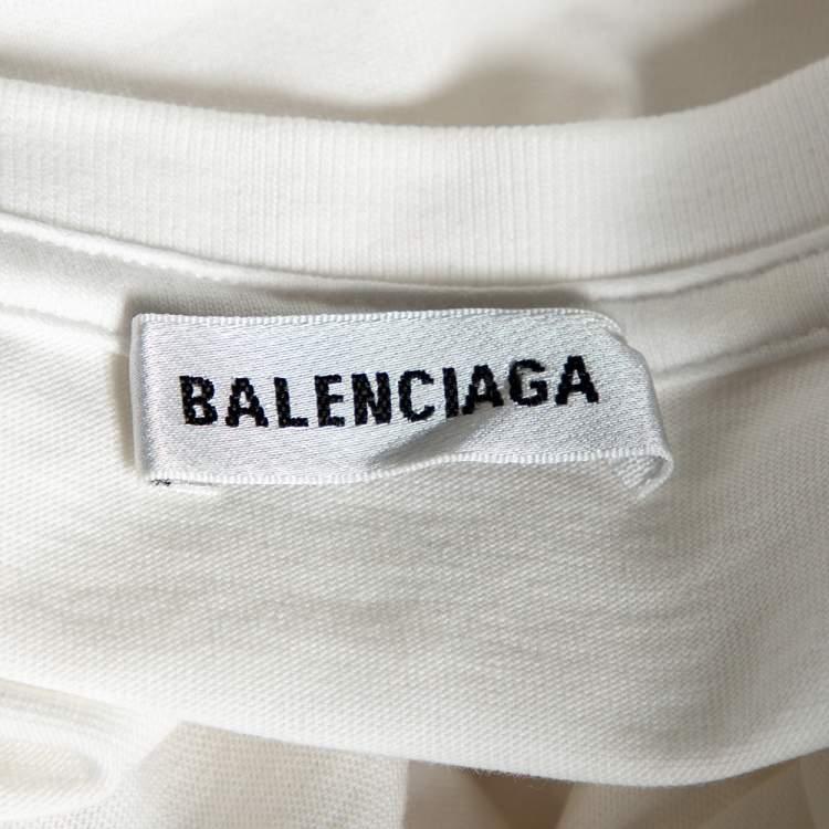 Pre Owned Balenciaga White Mode Logo Printed Cotton Crewneck T Shirt M