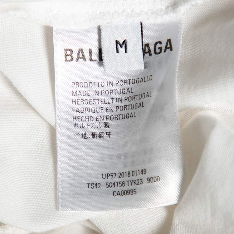 Pre Owned Balenciaga White Mode Logo Printed Cotton Crewneck T Shirt M