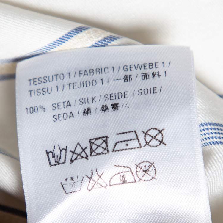 Pre Owned Balenciaga Off-White Striped Silk Logo Printed Oversized Shirt XS