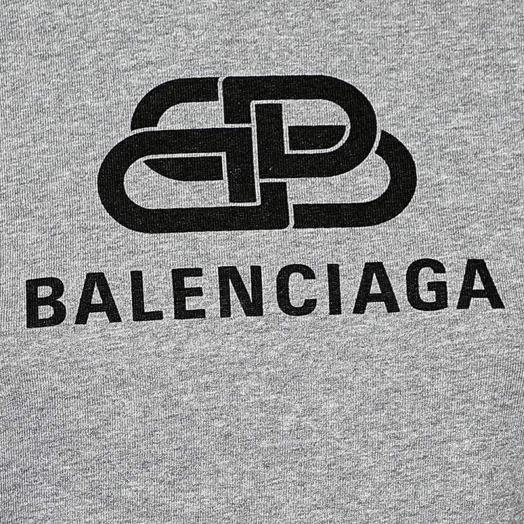 Pre Owned Balenciaga Grey Logo Printed Cotton Short Sleeve T-Shirt S