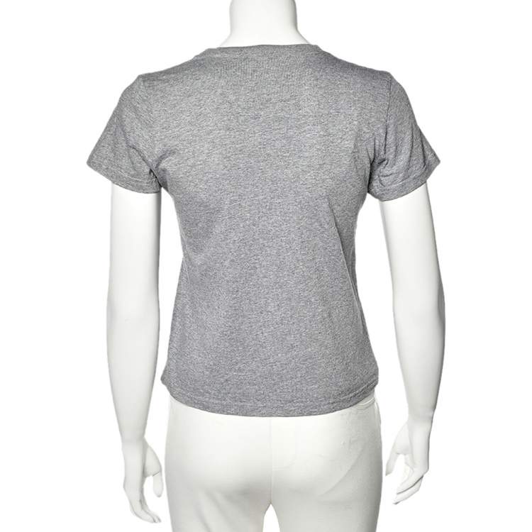 Pre Owned Balenciaga Grey Logo Printed Cotton Short Sleeve T-Shirt S