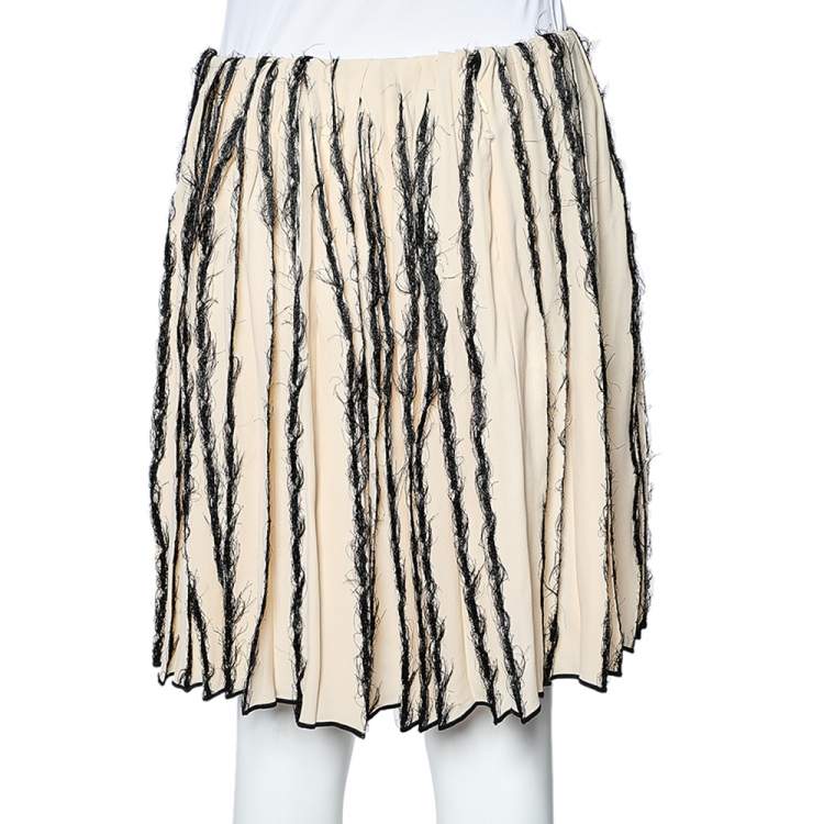 Pre Owned Balenciaga Ecru Silk Fray Detail Pleated Mini Skirt M