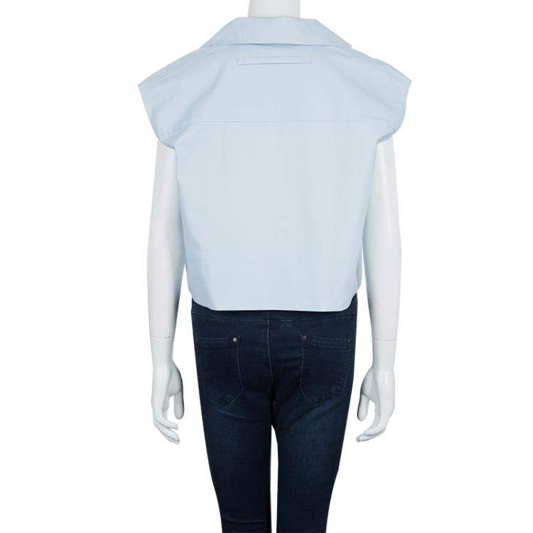 Pre Owned Balenciaga Blue Collared Yoke Detail Sleeveless Crop Top S
