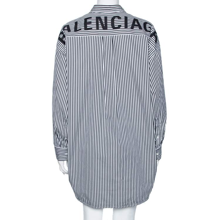 Pre Owned Balenciaga Black Striped Cotton Neck Tie Detail Oversized Shirt S 