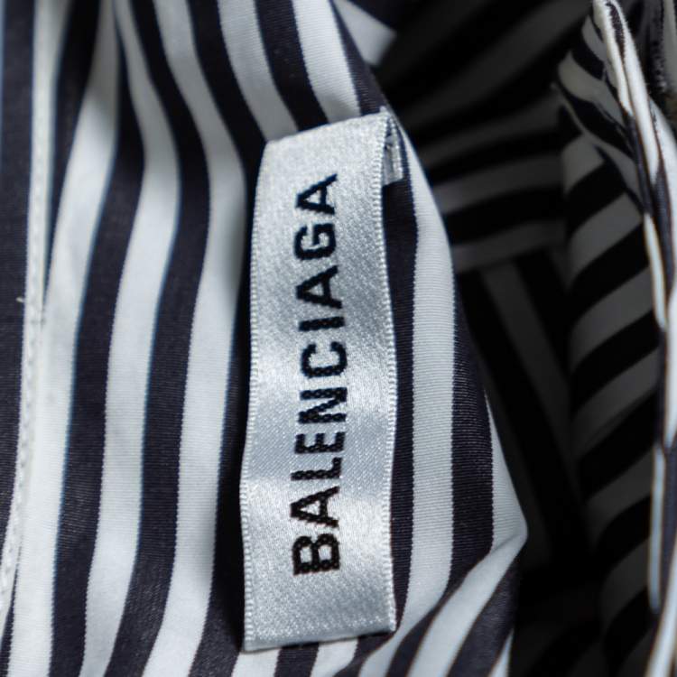 Pre Owned Balenciaga Black Striped Cotton Neck Tie Detail Oversized Shirt S 