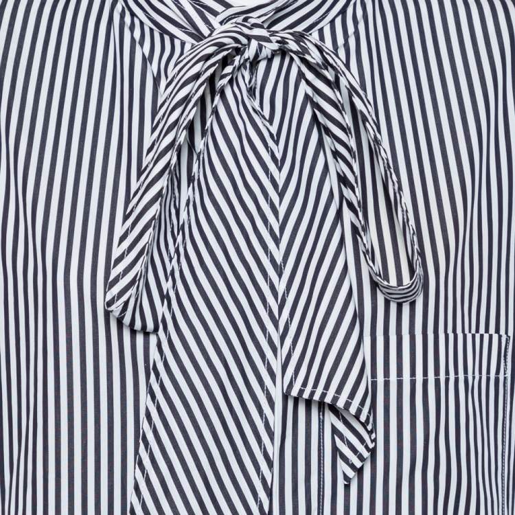 Pre Owned Balenciaga Black Striped Cotton Neck Tie Detail Oversized Shirt S 