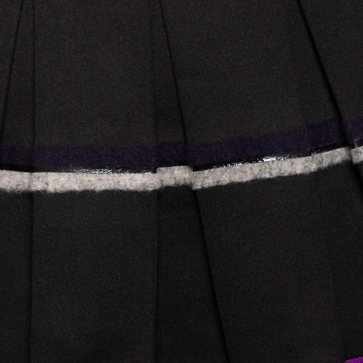 Pre Owned Balenciaga Black Synthetic & Silk Trimmed Pleated Mini Skirt S