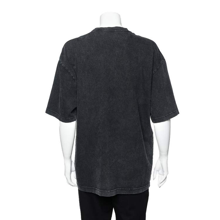 مملوكة مسبقًا Balenciaga Charcoal Grey Cotton Knit Oversized Crewneck T-Shirt M