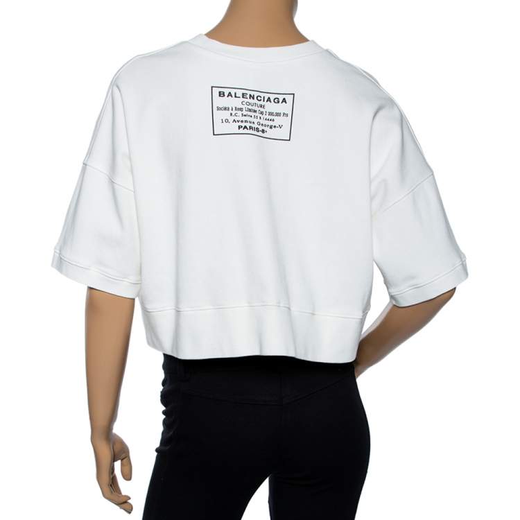 Pre Owned Balenciaga Off White Cotton Oversized Cropped Sweatshirt S