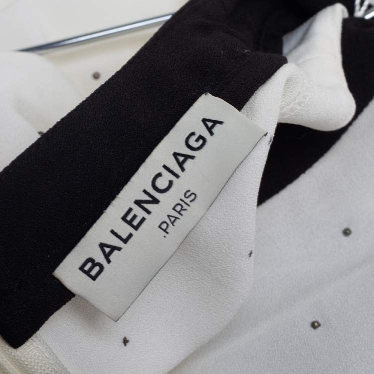 Pre Owned Balenciaga White Embellished Crepe Sleeveless Top XS