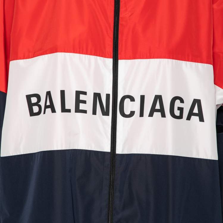 Pre Owned Balenciaga Colorblock Logo Printed Synthetic Windbreaker Jacket M