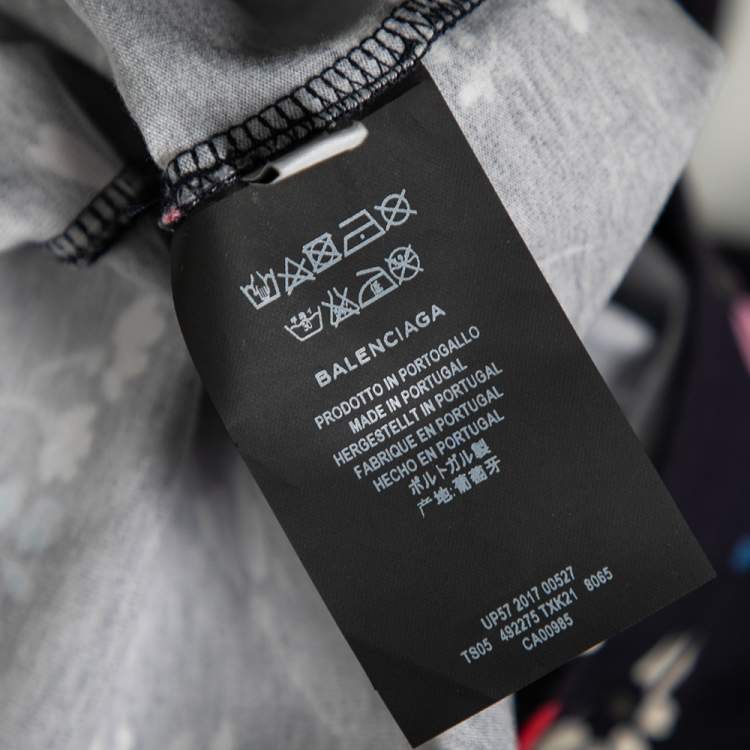 Pre Owned Balenciaga Navy Blue Floral Printed Cotton Oversized Short Sleeve T-Shirt M