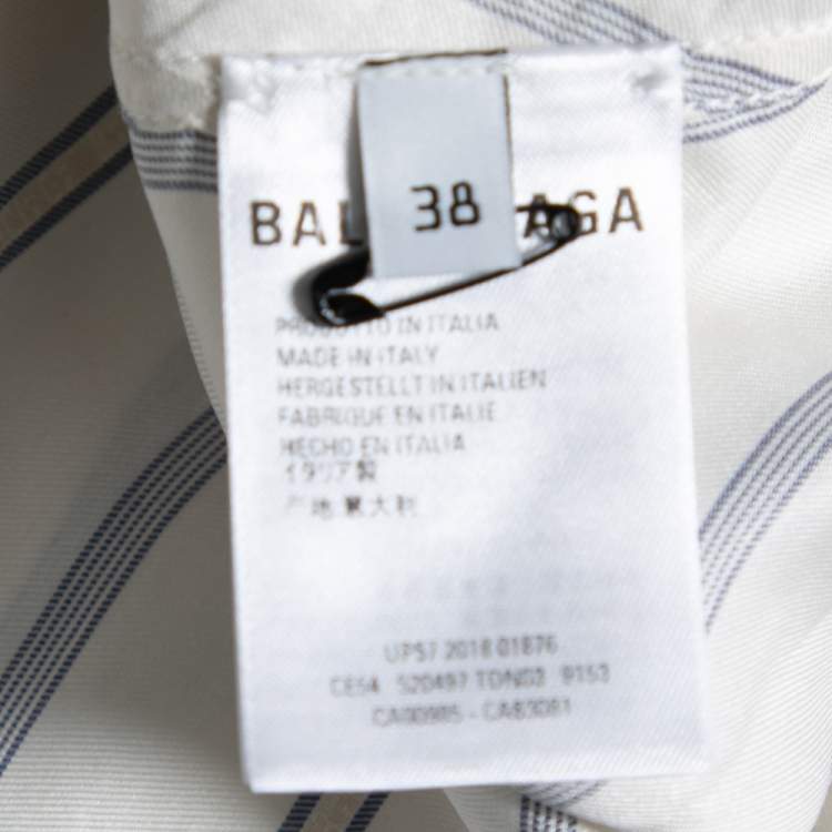 مملوكة مسبقًا Balenciaga White & Blue Striped Silk Logo Printed Oversized Shirt M