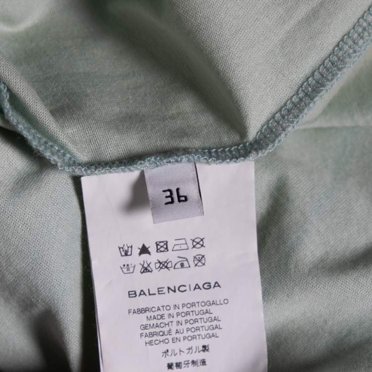 Pre Owned Balenciaga Green Leaf Printed Cotton Drop Armhole T-shirt S