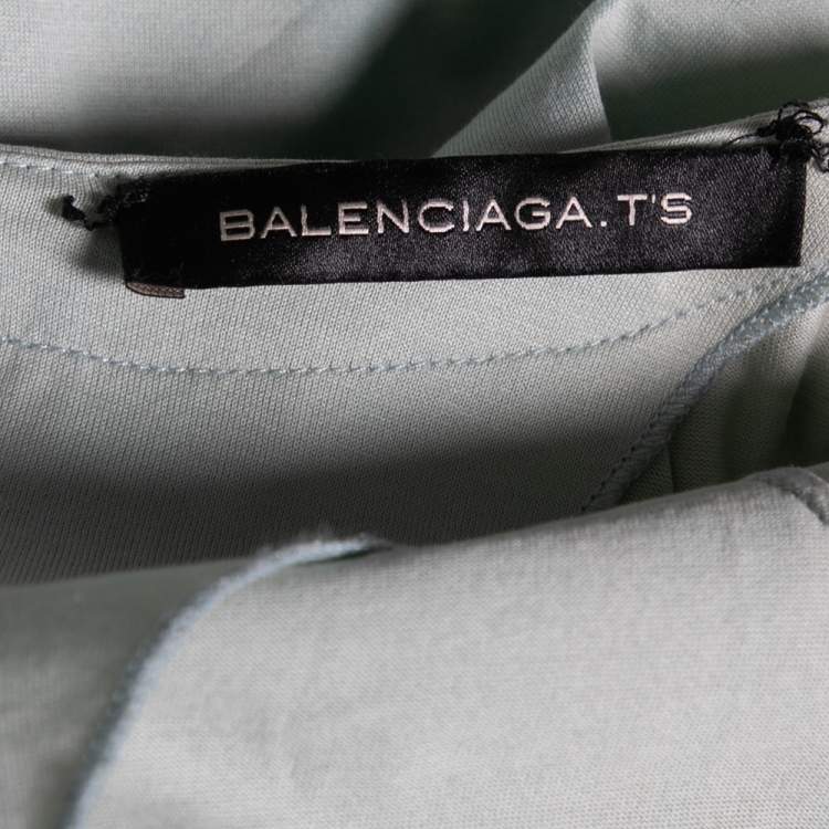 Pre Owned Balenciaga Green Leaf Printed Cotton Drop Armhole T-shirt S