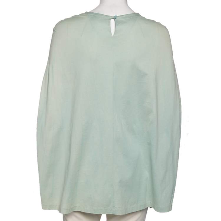 Pre Owned Balenciaga Green Leaf Printed Cotton Drop Armhole T-shirt S