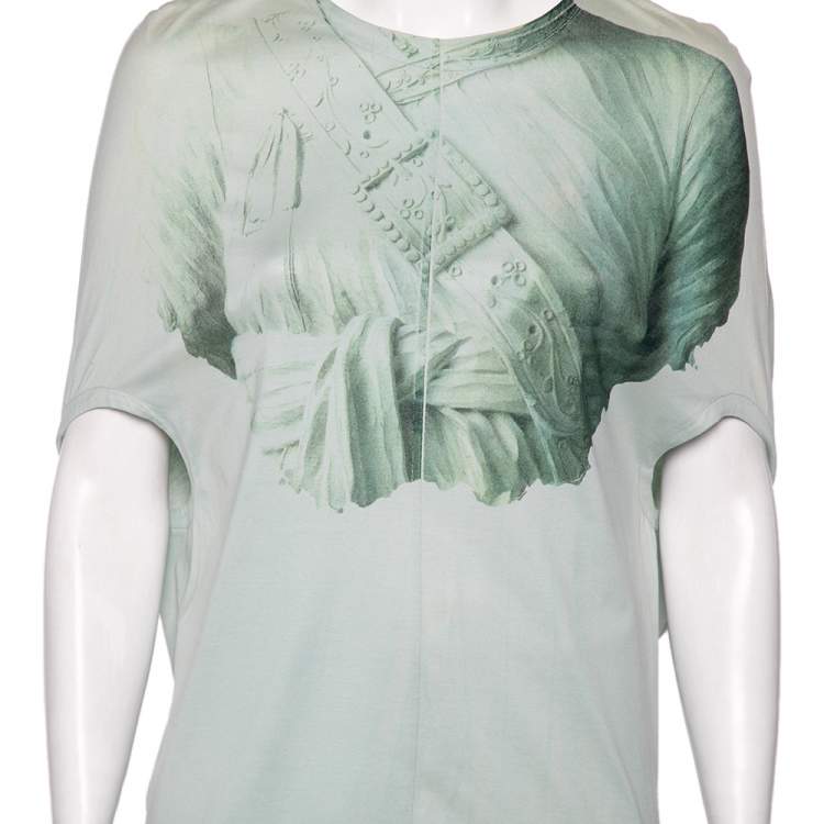 Pre Owned Balenciaga Green Leaf Printed Cotton Drop Armhole T-shirt S