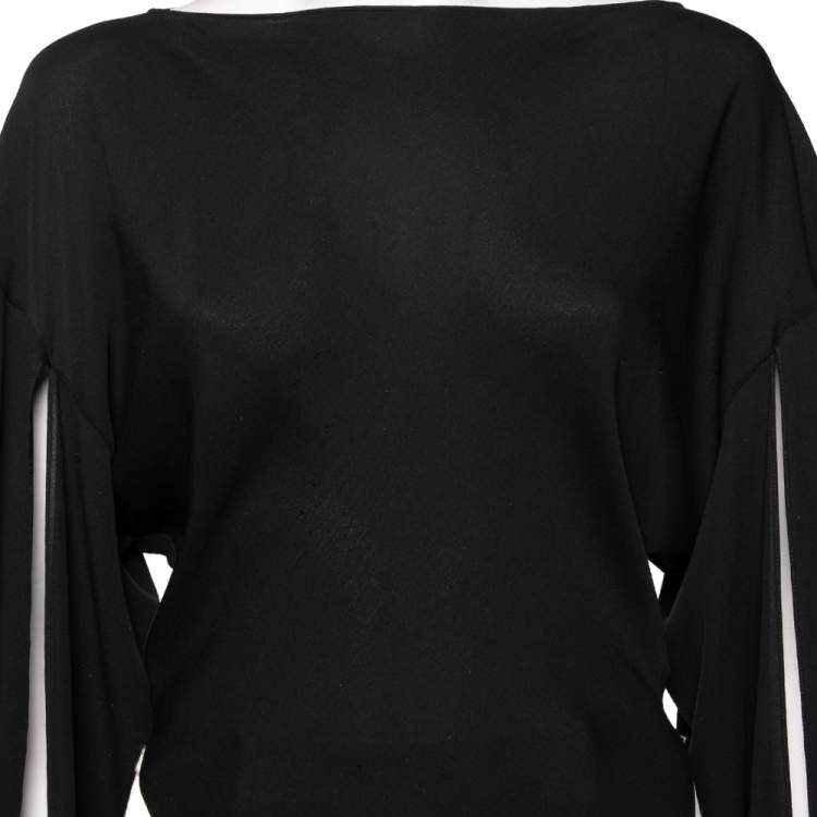 Pre Owned Balenciaga Black Silk Cape Sleeve Detailed Top S