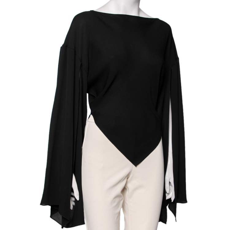 Pre Owned Balenciaga Black Silk Cape Sleeve Detailed Top S