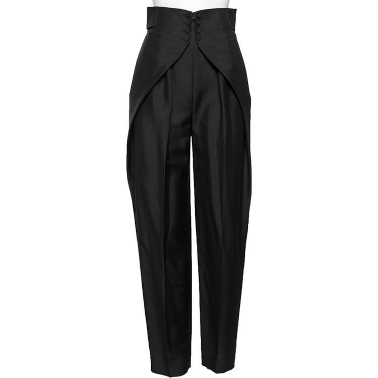 Pre Owned Balenciaga Black Mohair & Wool Draped Pants S