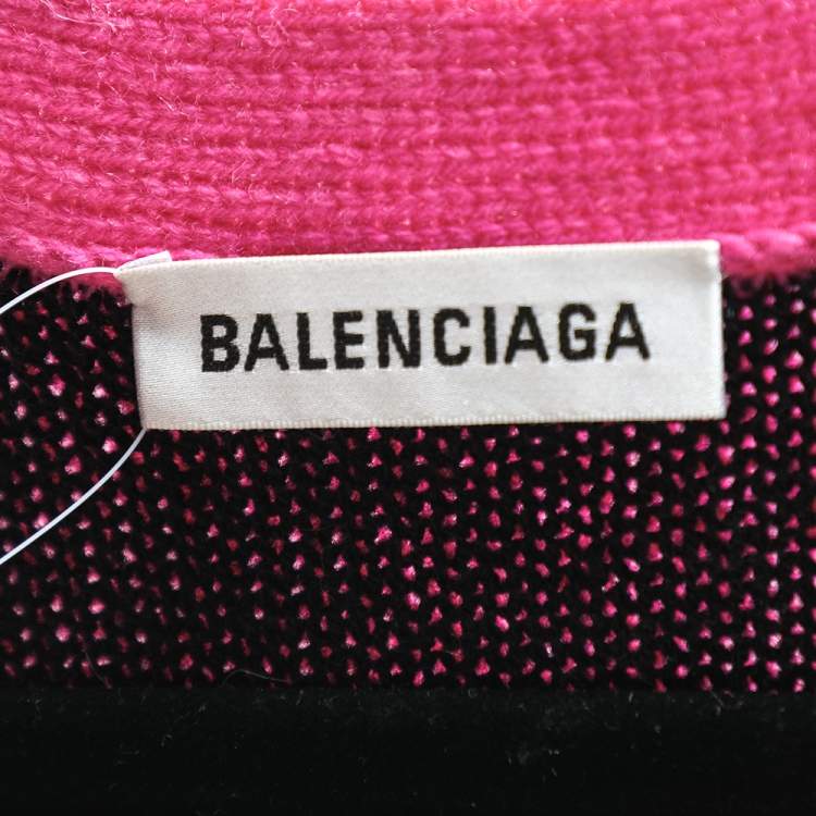 Pre Owned Balenciaga Pink Logo Intarsia Knit Long Cardigan S