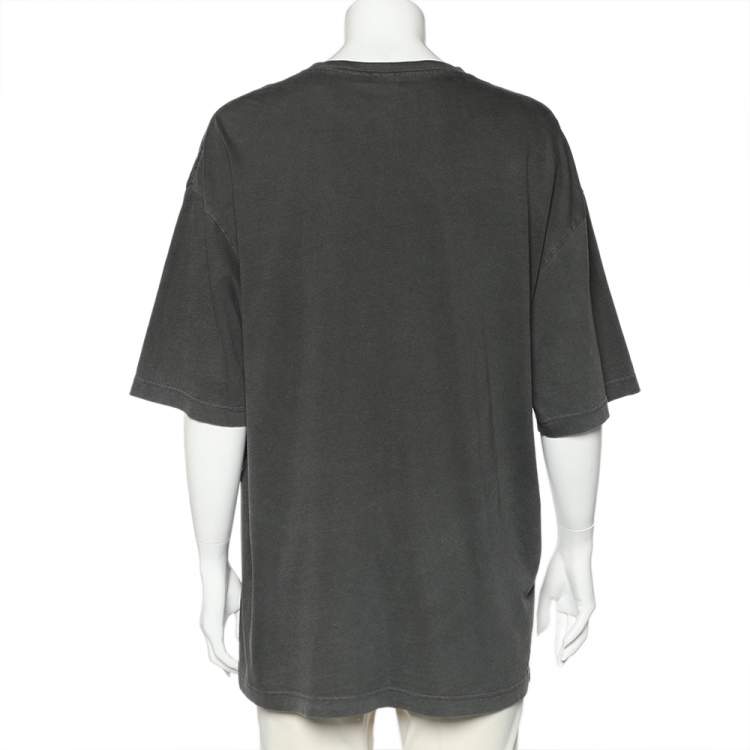 مملوكة مسبقًا Balenciaga Charcoal Grey Cotton Knit Oversized T-Shirt M