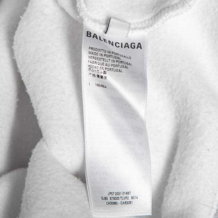 Pre Owned Balenciaga White Cotton Logo Printed Long Sleeve Hoodie L