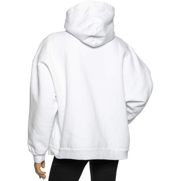 Pre Owned Balenciaga White Cotton Logo Printed Long Sleeve Hoodie L